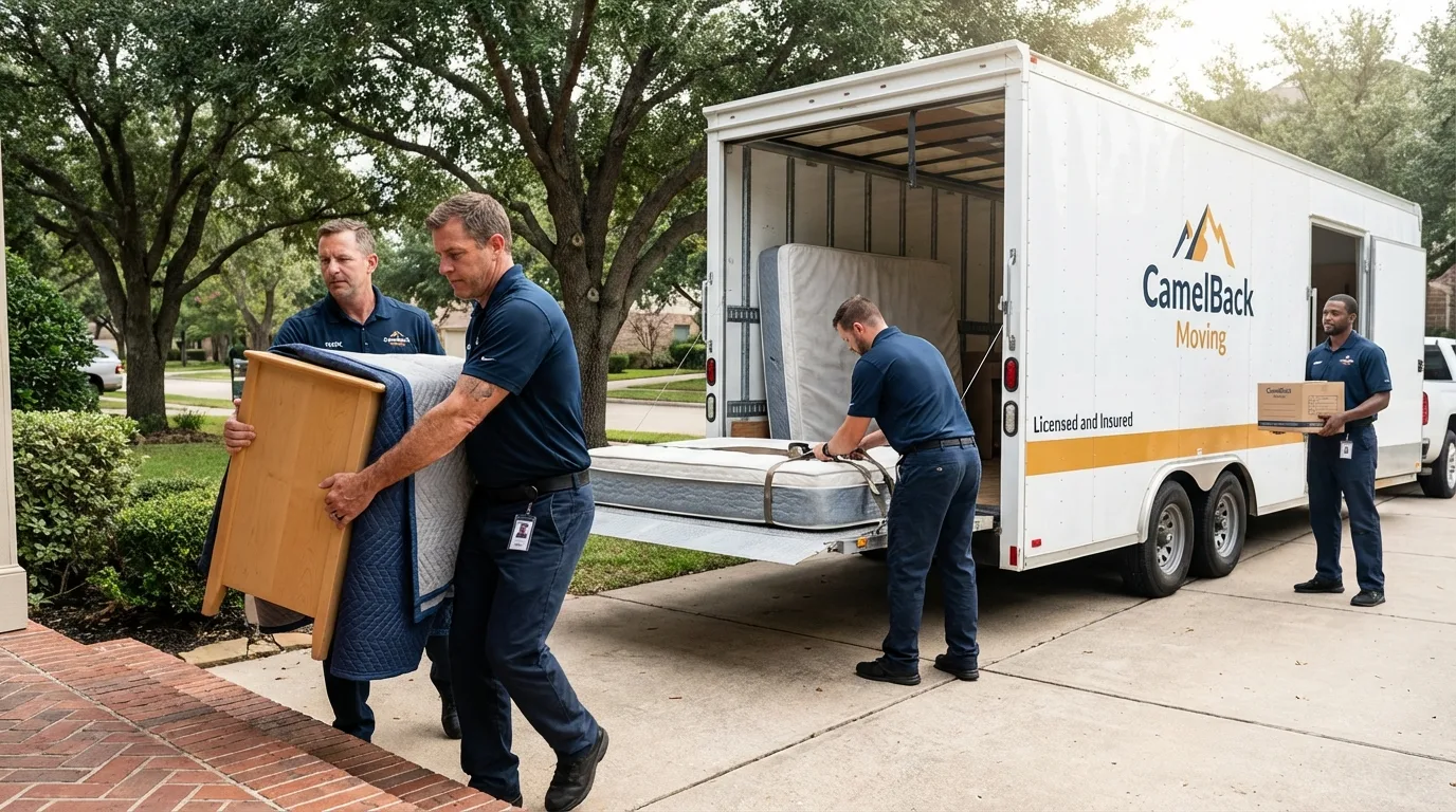 Crew loading residential truck for cross-state move from Opp, AL